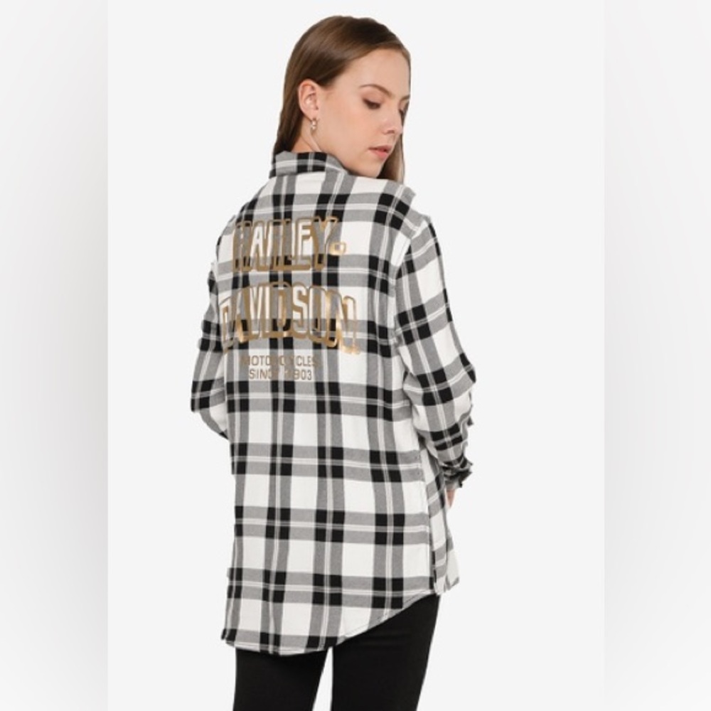 Harley-Davidson Black and White Plaid Button Down Shirt